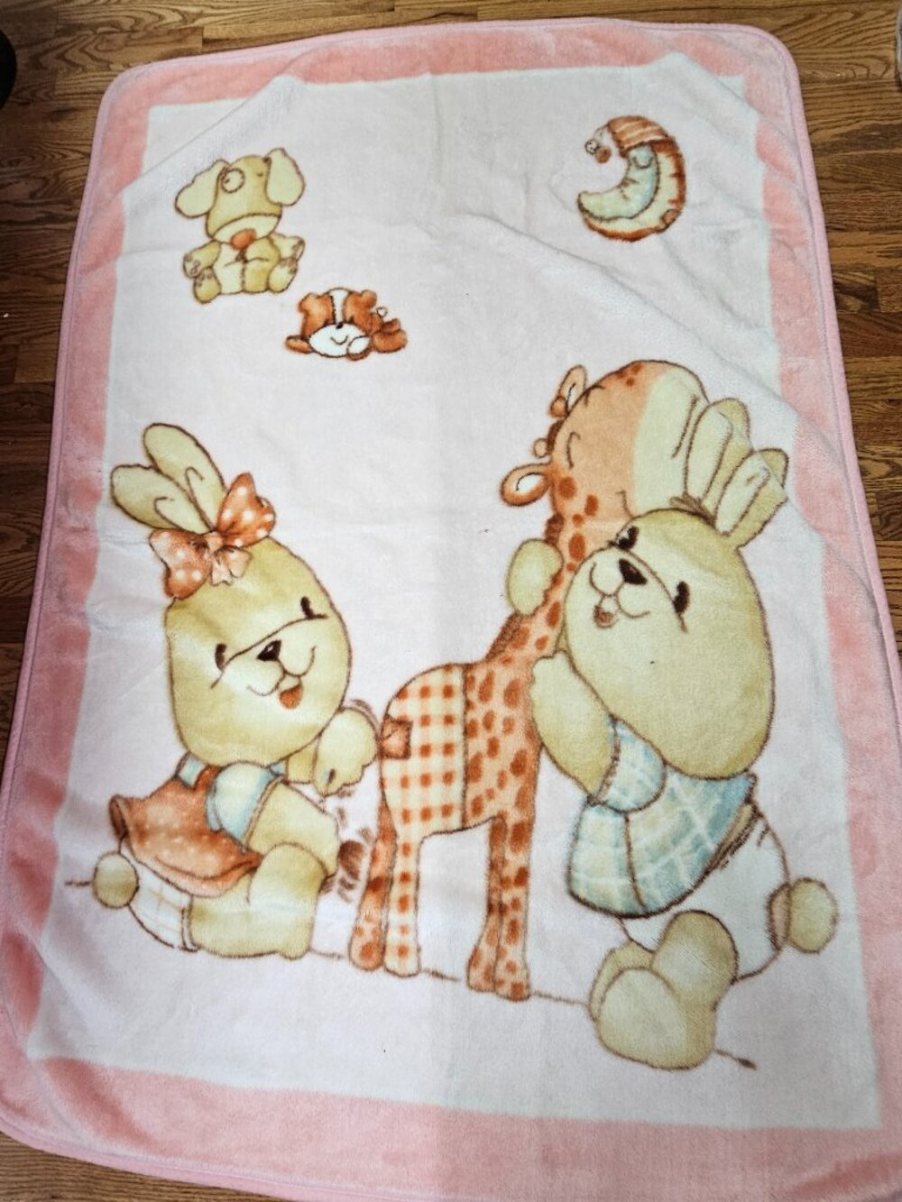 Vintage Thick Baby Minky Pink Peach Rabbit Bunny Boy Girl Dog Giraffe Blanket